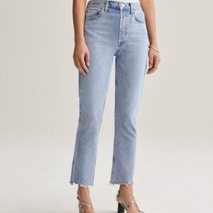 Agolde Riley Crop Straight Leg Jean in Dynamic Light Wash Raw Hem size 23
